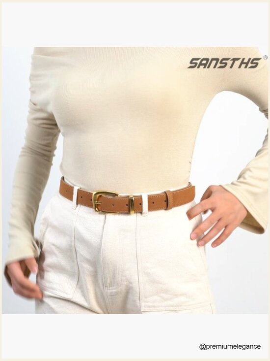 Vintage Gold Buckle Suede Leather Waist Belt for Dresses Jeans main image 5